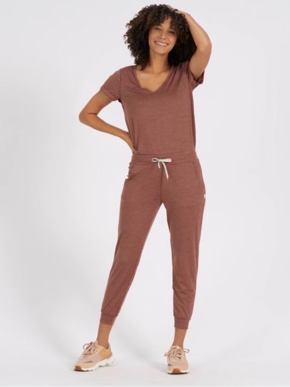 Vuori All Day Jumpsuit Women’s Size Small V-Neck Jogger Heathered Terracotta